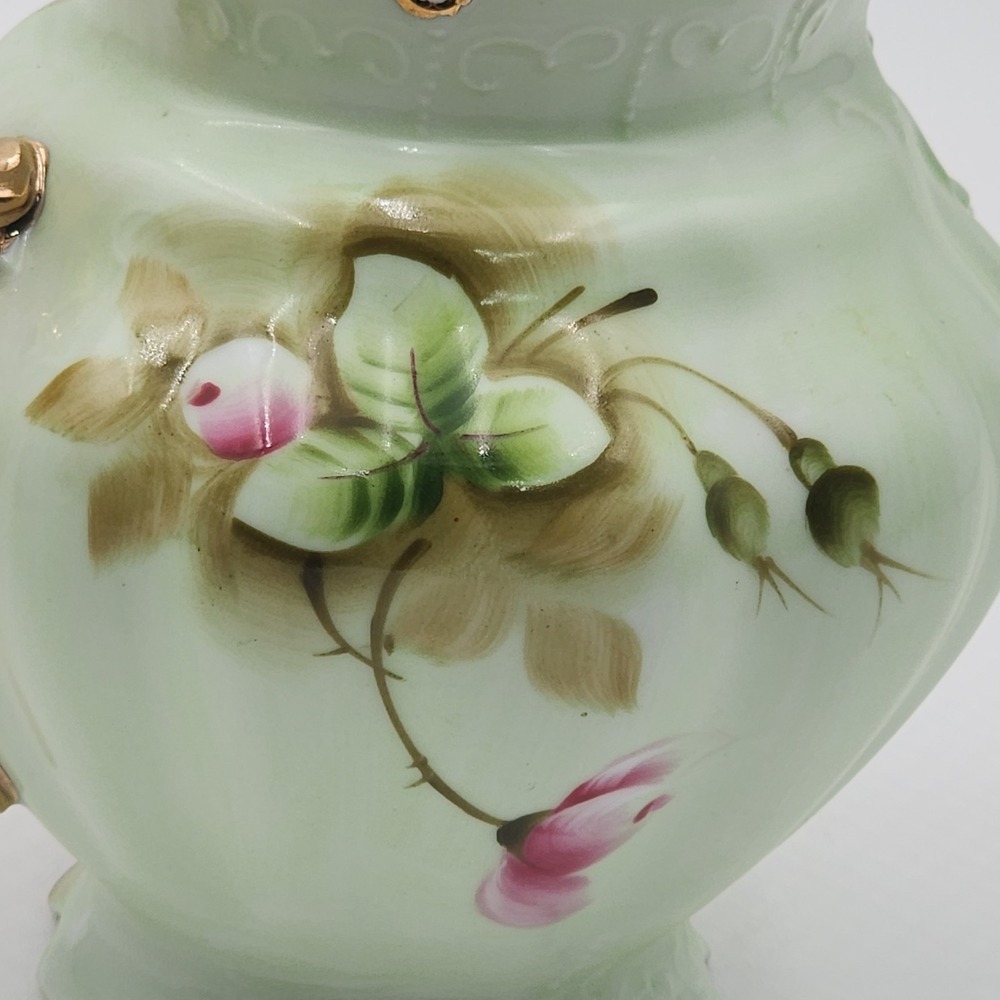 Vintage Lefton Rose Pitcher Hand Painted Green Porcelain Gold Trim 796 - Picture 12 of 16